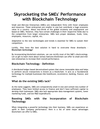 SMEs Performance with Blockchain Technology