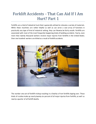 Forklift Accidents - That Can Aid If I Am Hurt - Part 1