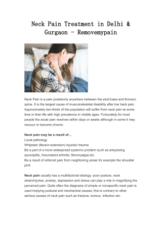 Neck Pain Treatment in Delhi & Gurgaon - Removemypain