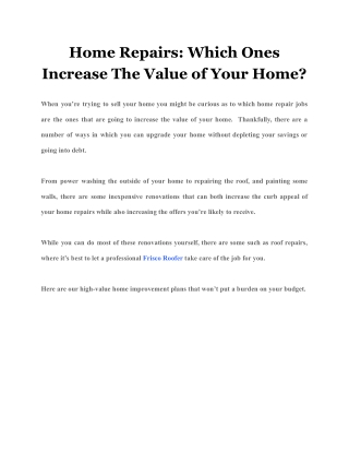Home Repairs: Which Ones Increase The Value of Your Home?