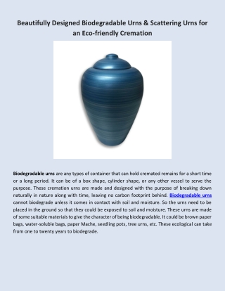 Beautifully Designed Biodegradable Urns & Scattering Urns