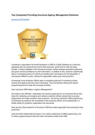 Top Companies Providing Insurance Agency Management Solutions