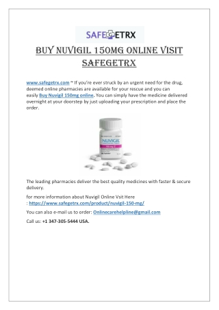 Buy Nuvigil 150mg Online Visit Safegetrx