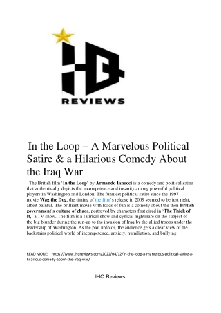 In the Loop – A Marvelous Political Satire & a Hilarious Comedy About the Iraq War