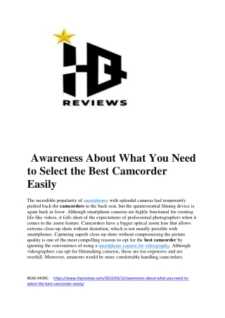 Awareness About What You Need to Select the Best Camcorder Easily
