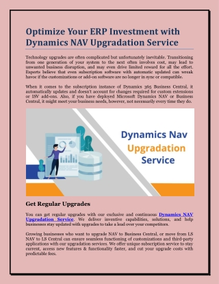 Optimize Your ERP Investment with Dynamics NAV Upgradation Service