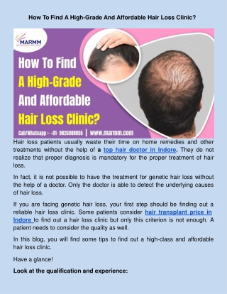 ​How To Find A High-Grade And Affordable Hair Loss Clinic?
