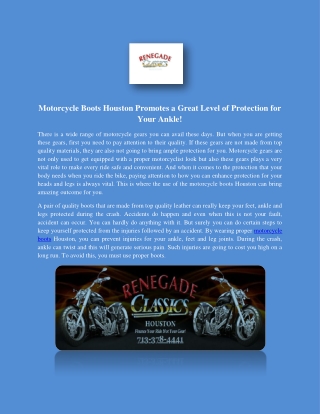 Motorcycle Boots Houston Promotes a Great Level of Protection for Your Ankle!