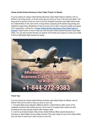 Cheap United Airlines Business Class Flight Tickets To Atlanta