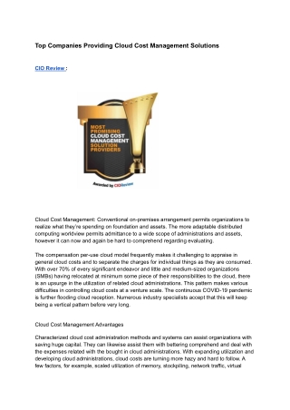 Top Companies Providing Cloud Cost Management Solutions