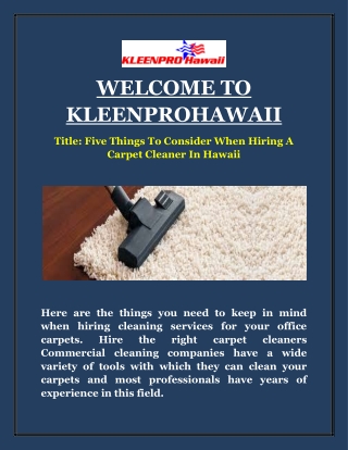 Five Things To Consider When Hiring A Carpet Cleaner In Hawaii