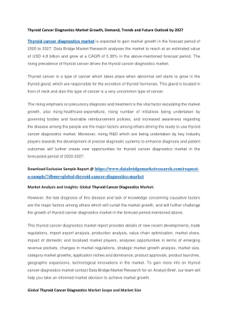 Thyroid Cancer Diagnostics Market Growth, Demand, Trends and Future Outlook by 2027