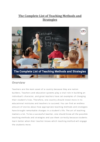 The Complete List of Teaching Methods and Strategies