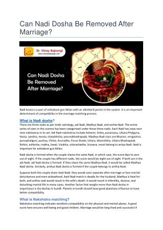 Can Nadi Dosha be removed after marriage