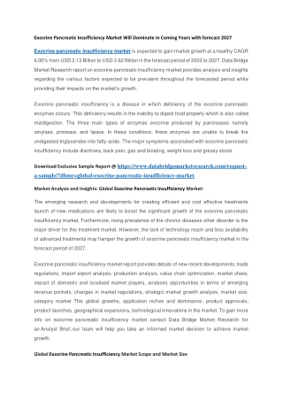 Exocrine Pancreatic Insufficiency Market Will Dominate in Coming Years with forecast 2027