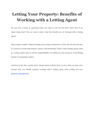 Letting Your Property: Benefits of Working with a Letting Agent