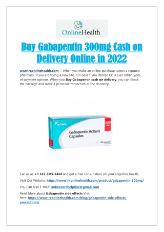 Buy Gabapentin 300mg Cash on Delivery Online in 2022