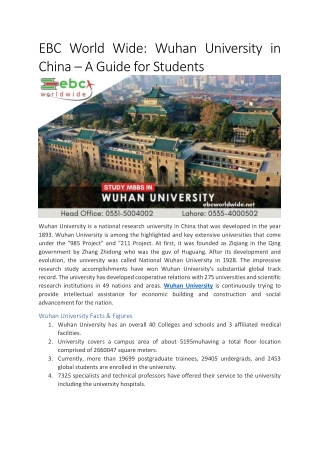 EBC World Wide: Wuhan University in China – A Guide for Students