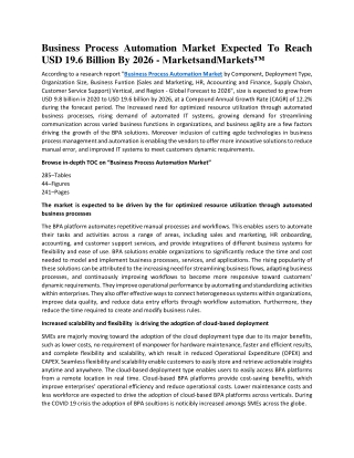 Business Process Automation Market Expected To Reach USD 19.6 Billion By 2026