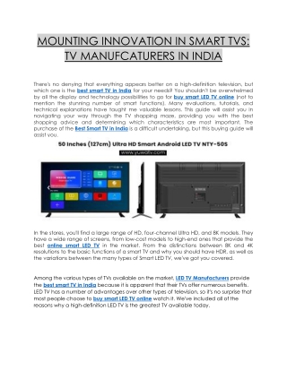 MOUNTING INNOVATION IN SMART TVS: TV MANUFCATURERS IN INDIA