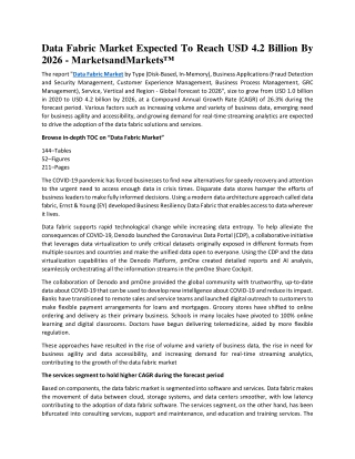 Data Fabric Market Expected To Reach USD 4.2 Billion By 2026 - MarketsandMarkets