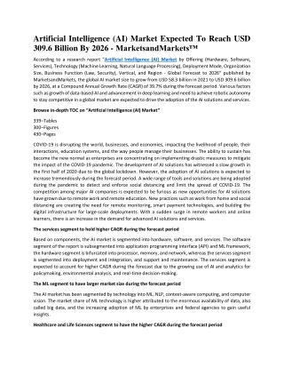 Artificial Intelligence (AI) Market Expected To Reach USD 309.6 Billion By 2026