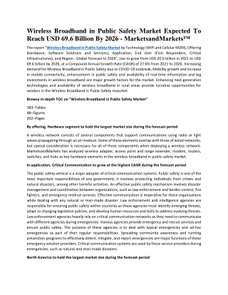 Wireless Broadband in Public Safety Market Expected To Reach USD 69.6 Bn By 2026