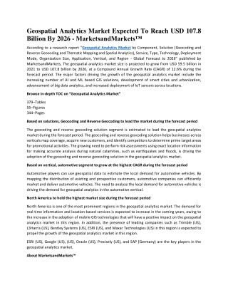Geospatial Analytics Market Expected To Reach USD 107.8 Billion By 2026