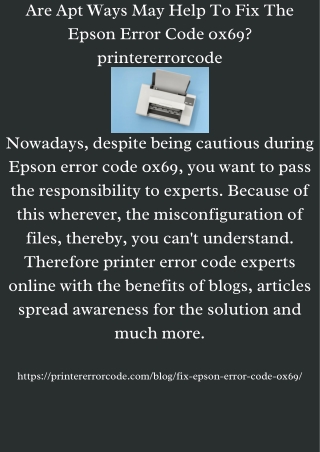 Are Apt Ways May Help To Fix The Epson Error Code 0x69