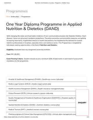 Nutrition and Dietetics Courses | Programs | SSODL Pune