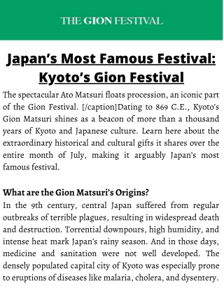 Japan’s Most Famous Festival Kyoto’s Gion Festival