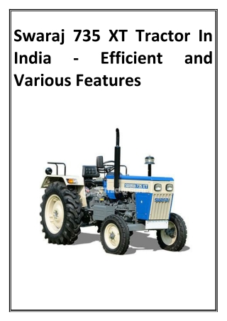 Swaraj 735 XT Tractor In India