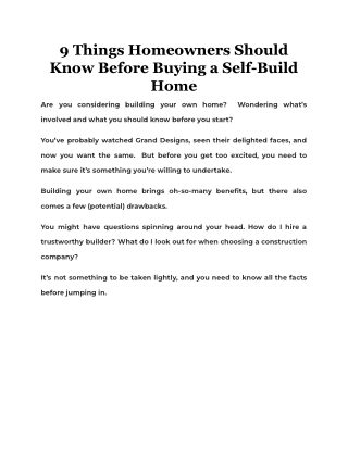 9 Things Homeowners Should Know Before Buying a Self-Build Home