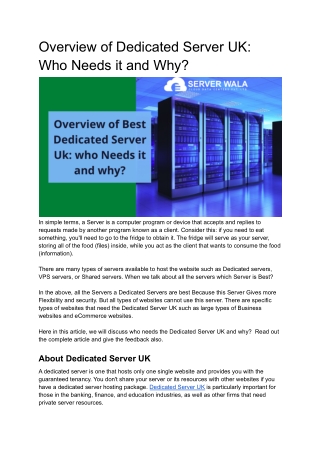 Overview of Best Dedicated Server Uk_ who Needs it and why?