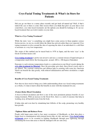 Cryo Facial Toning Treatments & What's in Store for Patients
