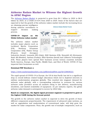 Airborne Radars Market to Witness the Highest Growth in APAC Region