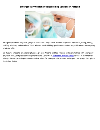 Emergency Physician Medical Billing Services in Arizona