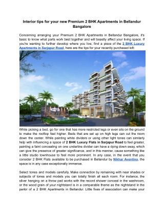 Interior tips for your new Premium 2 BHK Apartments in Bellandur Bangalore