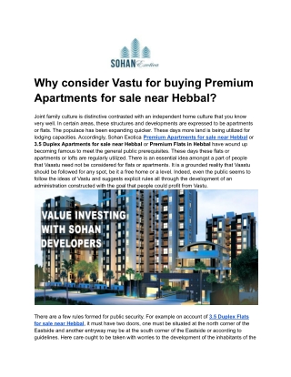 Why consider Vastu for buying Premium Apartments for sale near Hebbal
