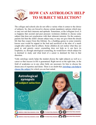 HOW CAN ASTROLOGY HELP TO SUBJECT SELECTION