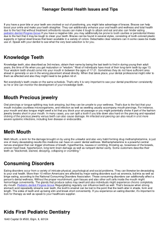 Teenager Dental Wellness Concerns as well as Tips