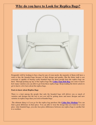Why do you have to Look for Replica Bags?