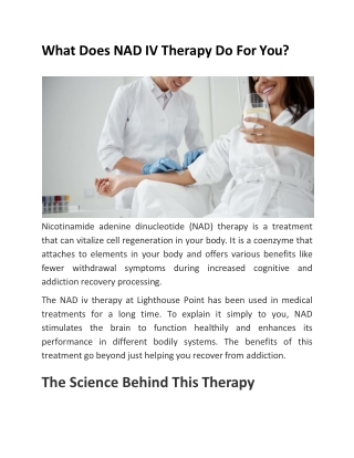 What Does NAD IV Therapy Do For You