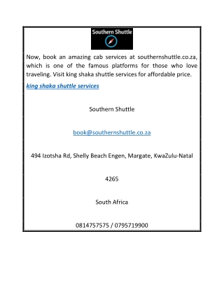 King Shaka Shuttle Services  Southernshuttle.co.za