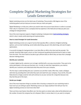 Complete Digital Marketing Strategies for Leads Generation