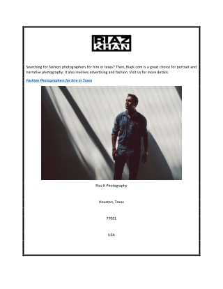 Fashion Photographers for Hire in Texas  Riazk.com