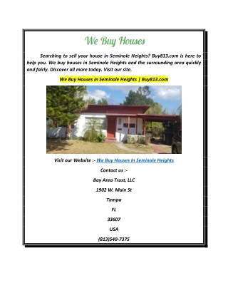 We Buy Houses In Seminole Heights  Buy813.com