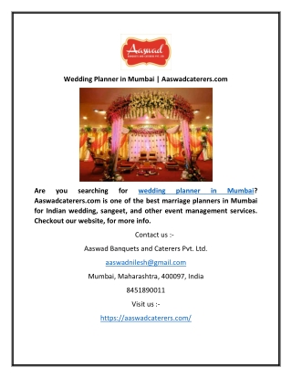 Wedding Planner in Mumbai | Aaswadcaterers.com