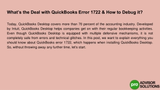 How to deal with QuickBooks error 1722 and how to debug it?