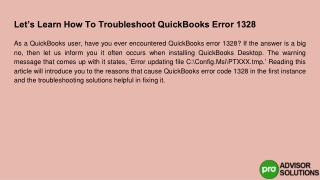 Do you know how to troubleshoot QuickBooks error 1328?